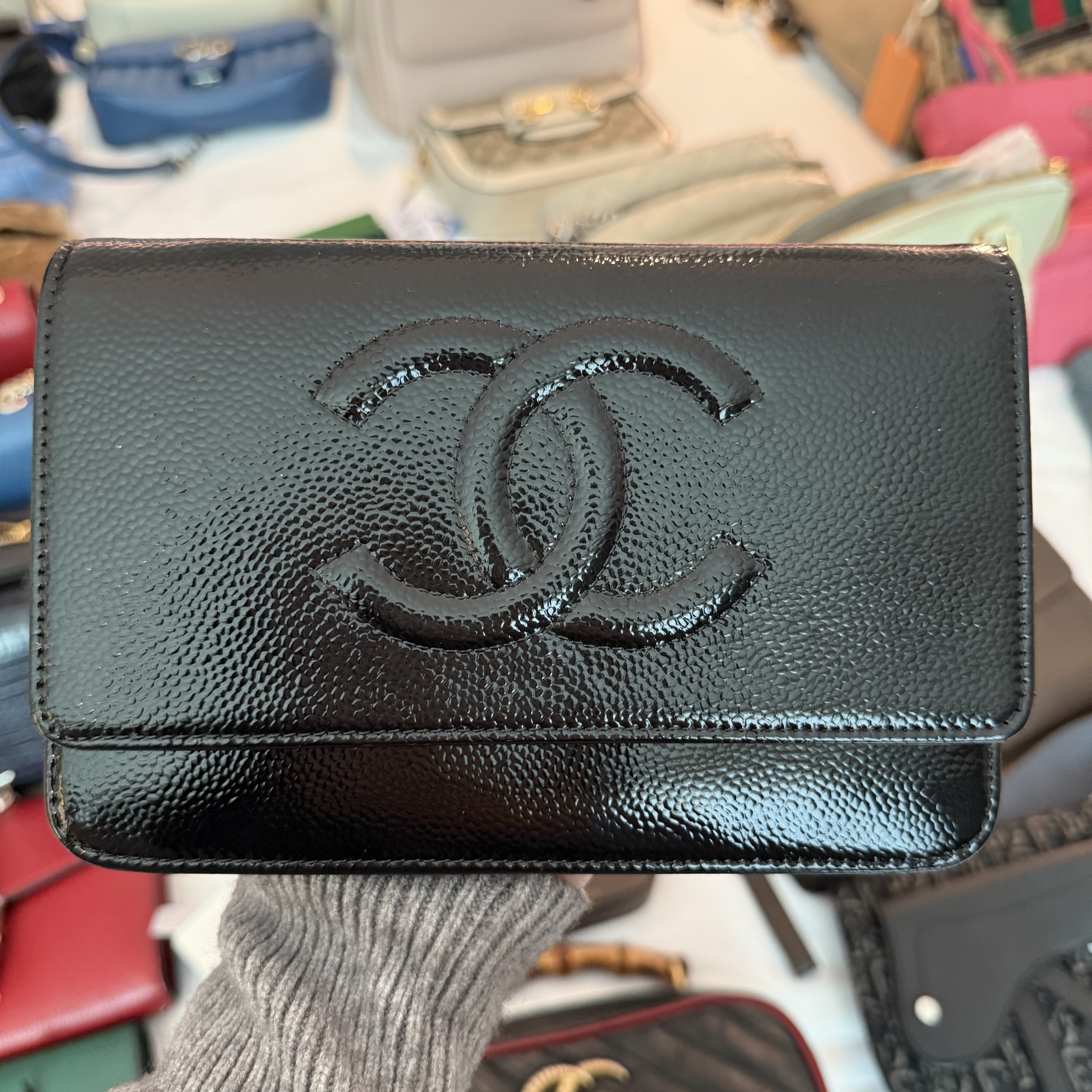 95新 Chanel/香奈儿 黑金双C链条托特包/美美在包展