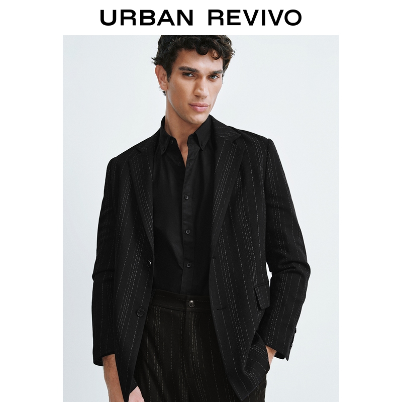 UR2025秋季新款男装简约通勤气质竖条纹西装外套UMU150030