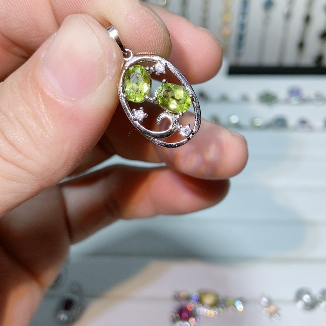 绿水晶戒指银S925镶嵌