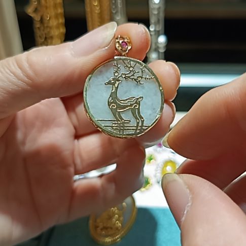 吊坠(赠链)银S925镀金镶嵌翡翠