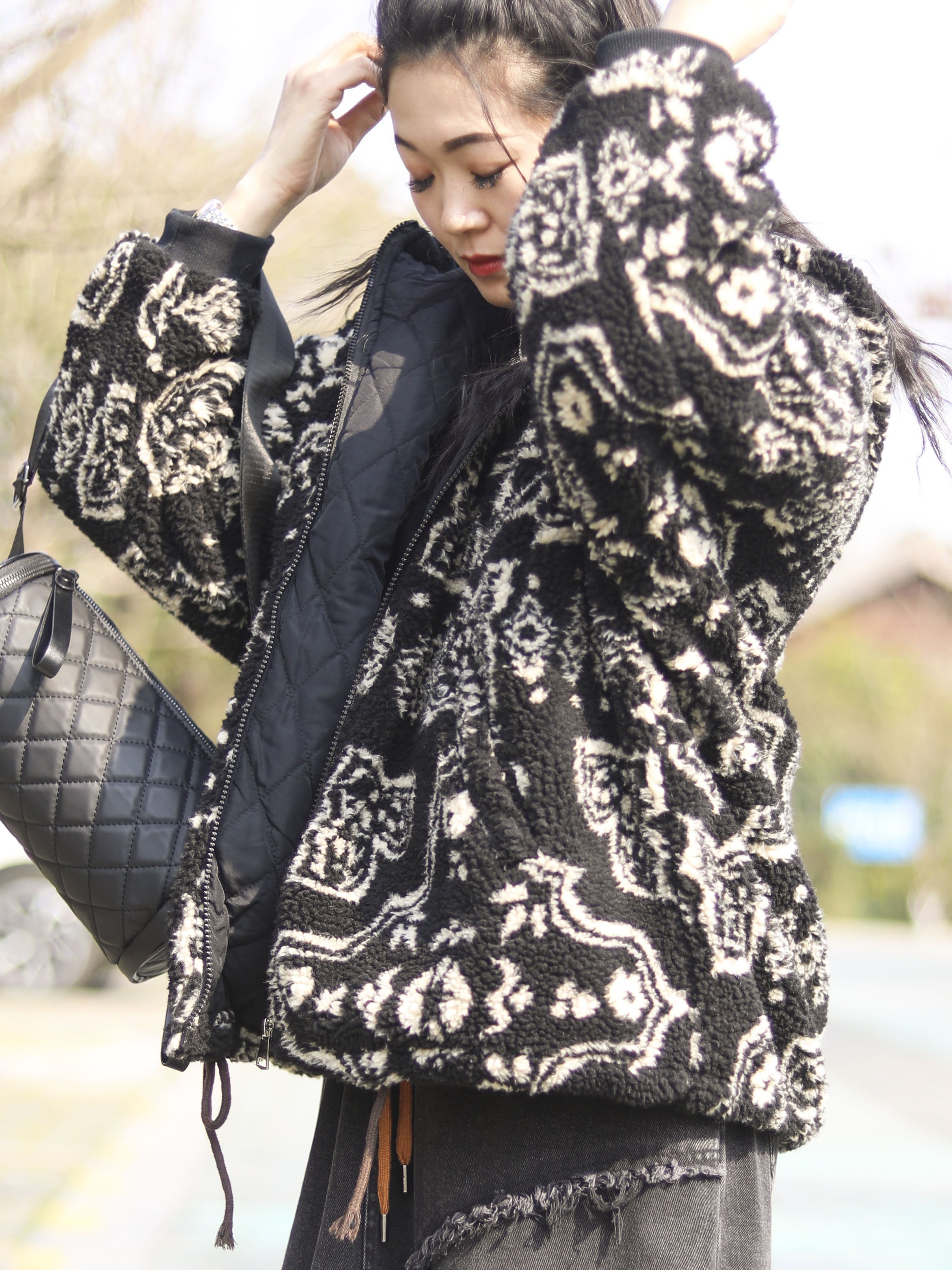 （浅笑）23178. 复古腰果花棉衣外套女秋冬款连帽棉服美式高级感现