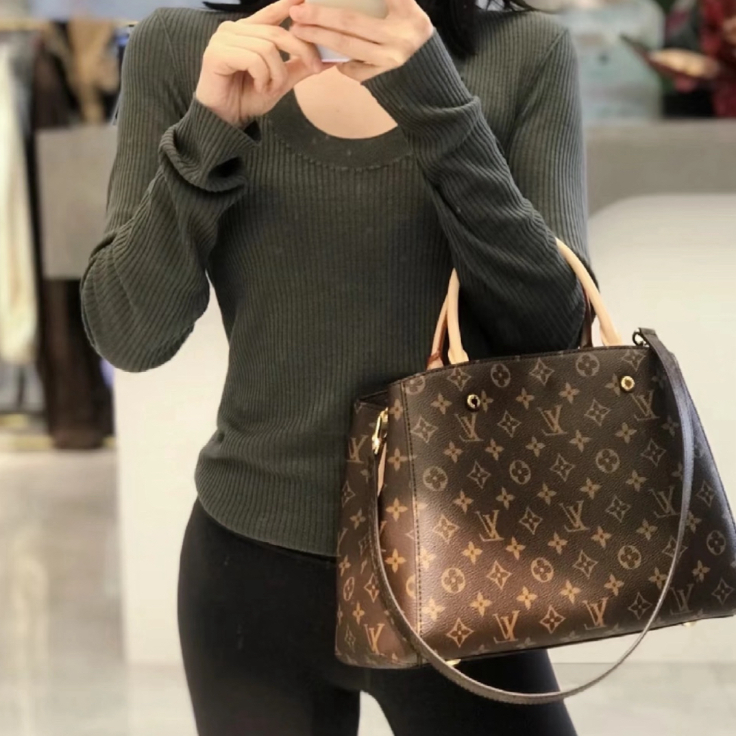 95新 LouisVuitton/路易威登 中号老花蒙田单肩包手提斜挎包经典