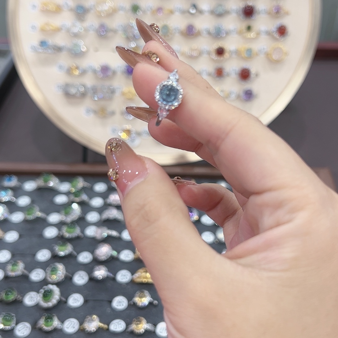 蛇纹石玉戒指银S925镶嵌右*