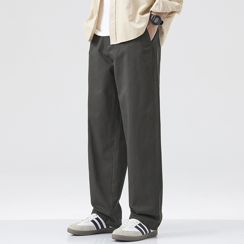 纯棉秋季男士直筒阔腿裤男休闲裤宽松2025年春秋新款百搭高档长裤