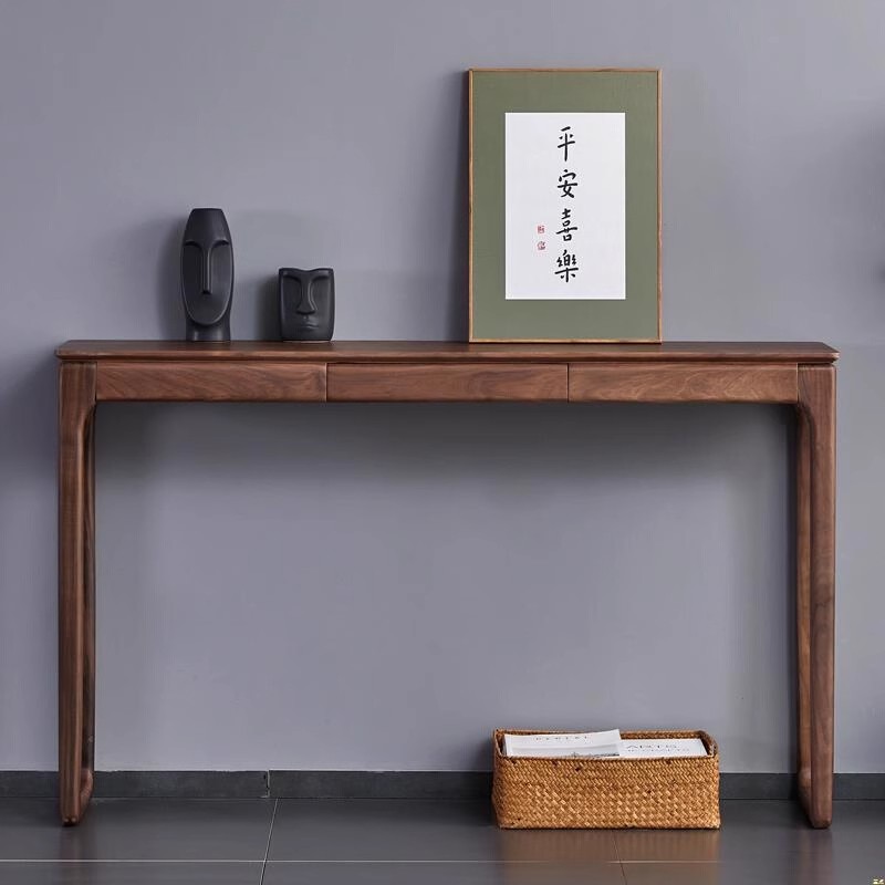 北欧黑胡桃木实木玄关桌新中式条案简约入户玄关台供桌条几窄桌