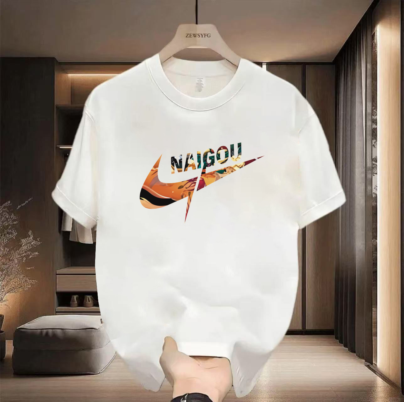 夏季短袖男女休闲上衣透气时尚百搭圆领印花T恤 断橙标