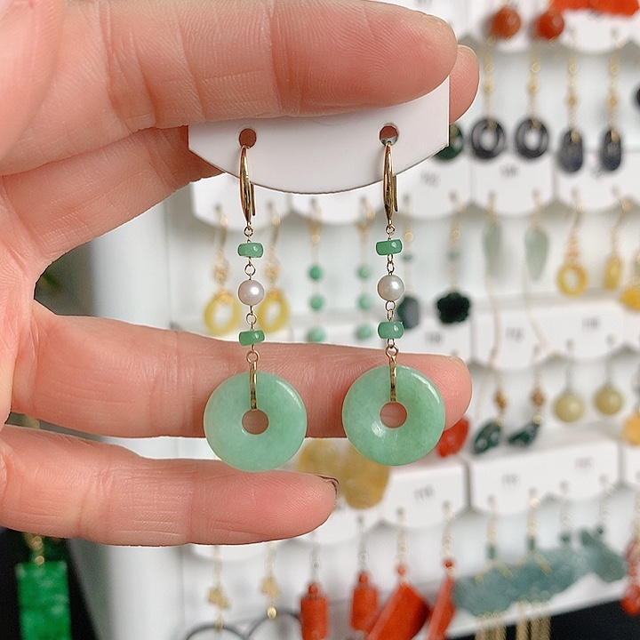 翡翠耳饰18K金镶嵌翡翠