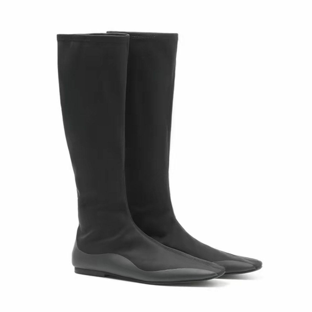 row风长筒方头过膝弹力靴袜靴女士黑色秋冬皮靴骑士靴