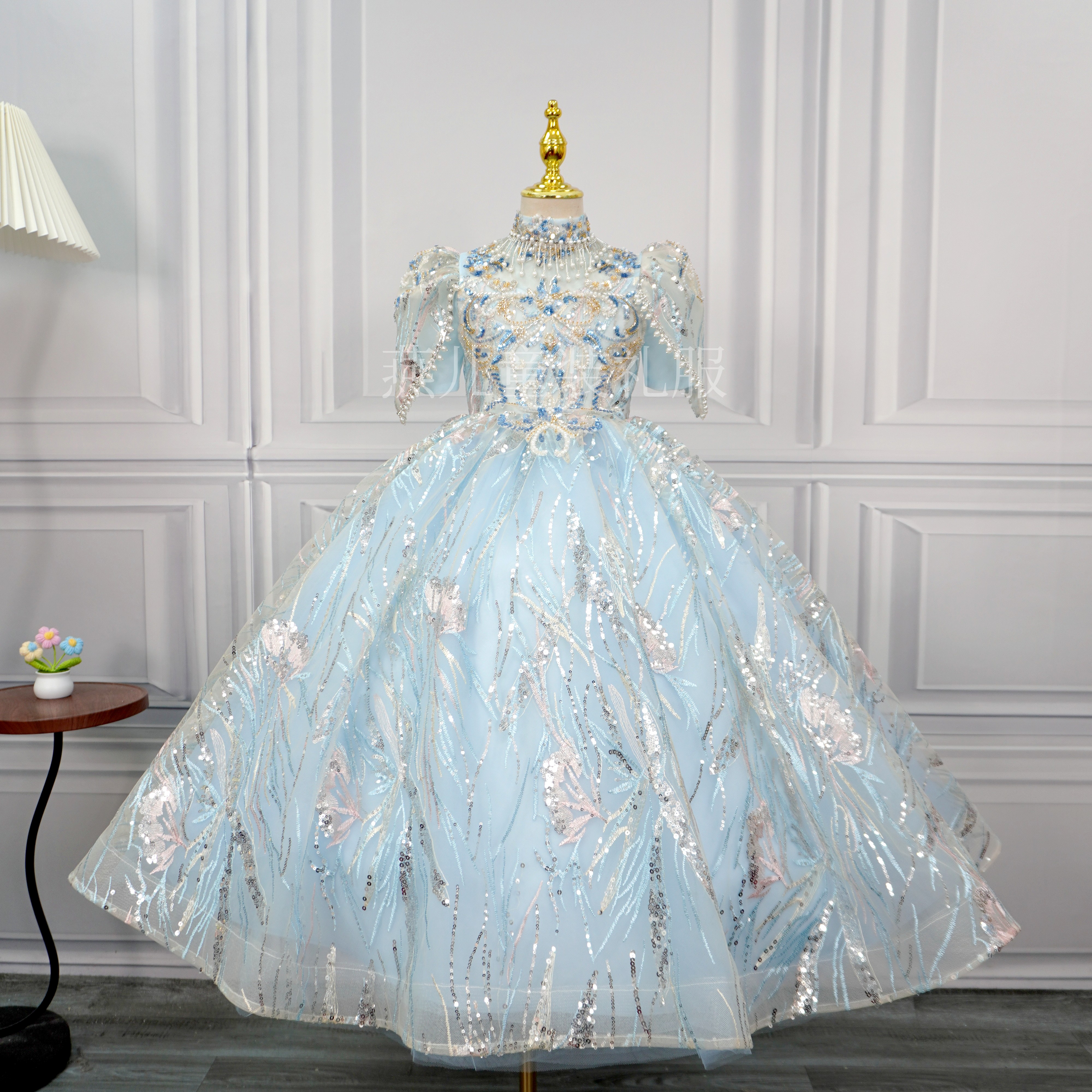 儿童礼服裙公主裙高端女童钢琴演奏演出服花童小女孩主持人晚礼服