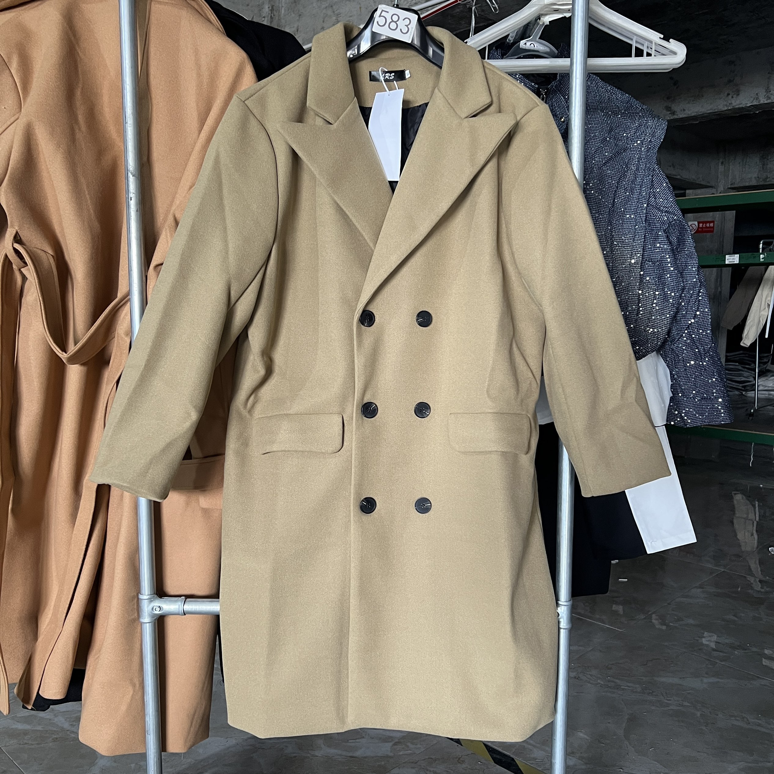 23001双排扣长款纯色男士呢子大衣时尚潮流穿搭造型设计外套