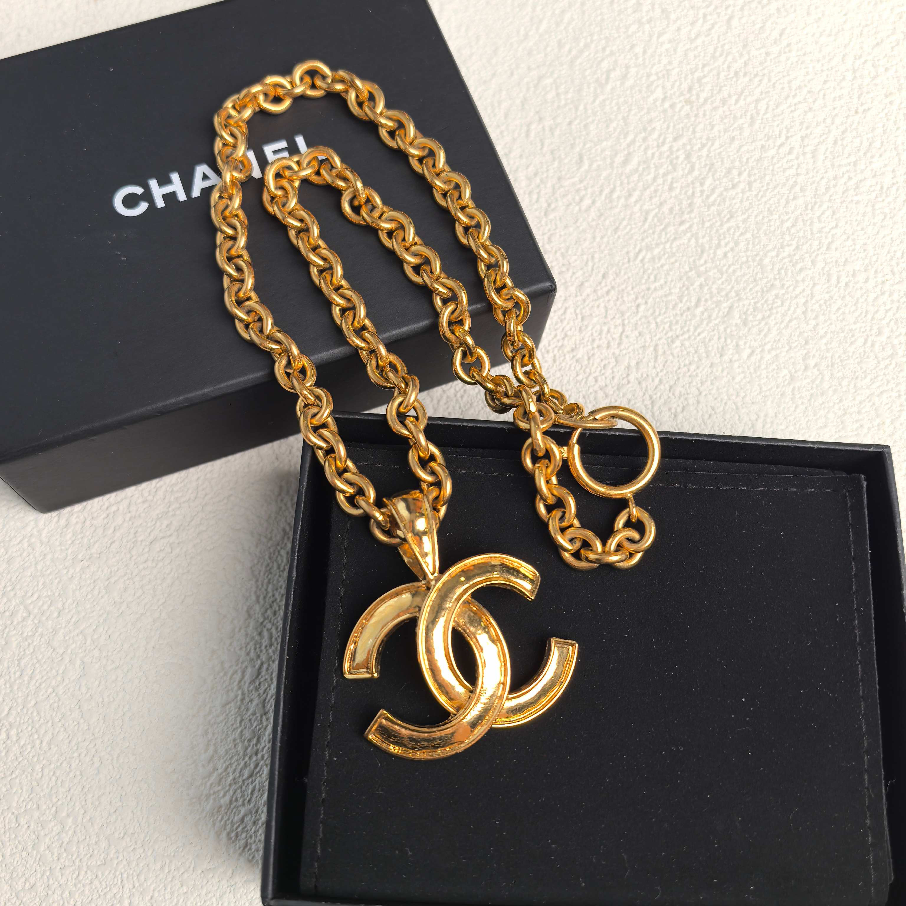 95新 Chanel/香奈儿 泡泡中古Chanel金色亮面双C项链
