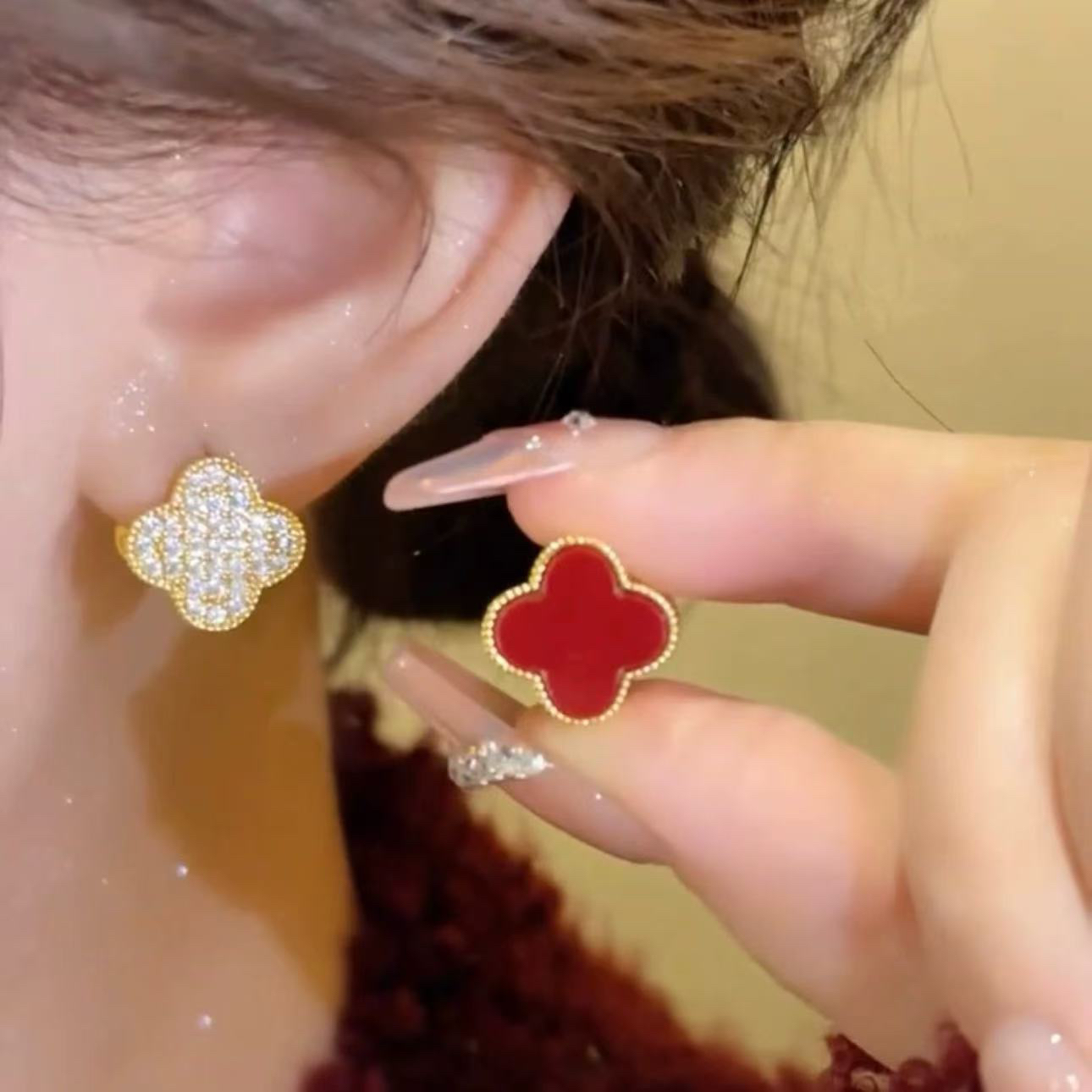 铜合金耳饰 【双面耳扣】四叶简约两戴气质百搭经典耳饰 A106