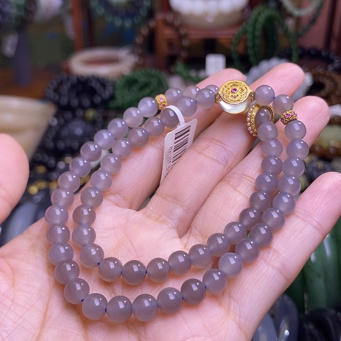 和田玉未镶嵌颈饰浓烟紫冰底手串约6