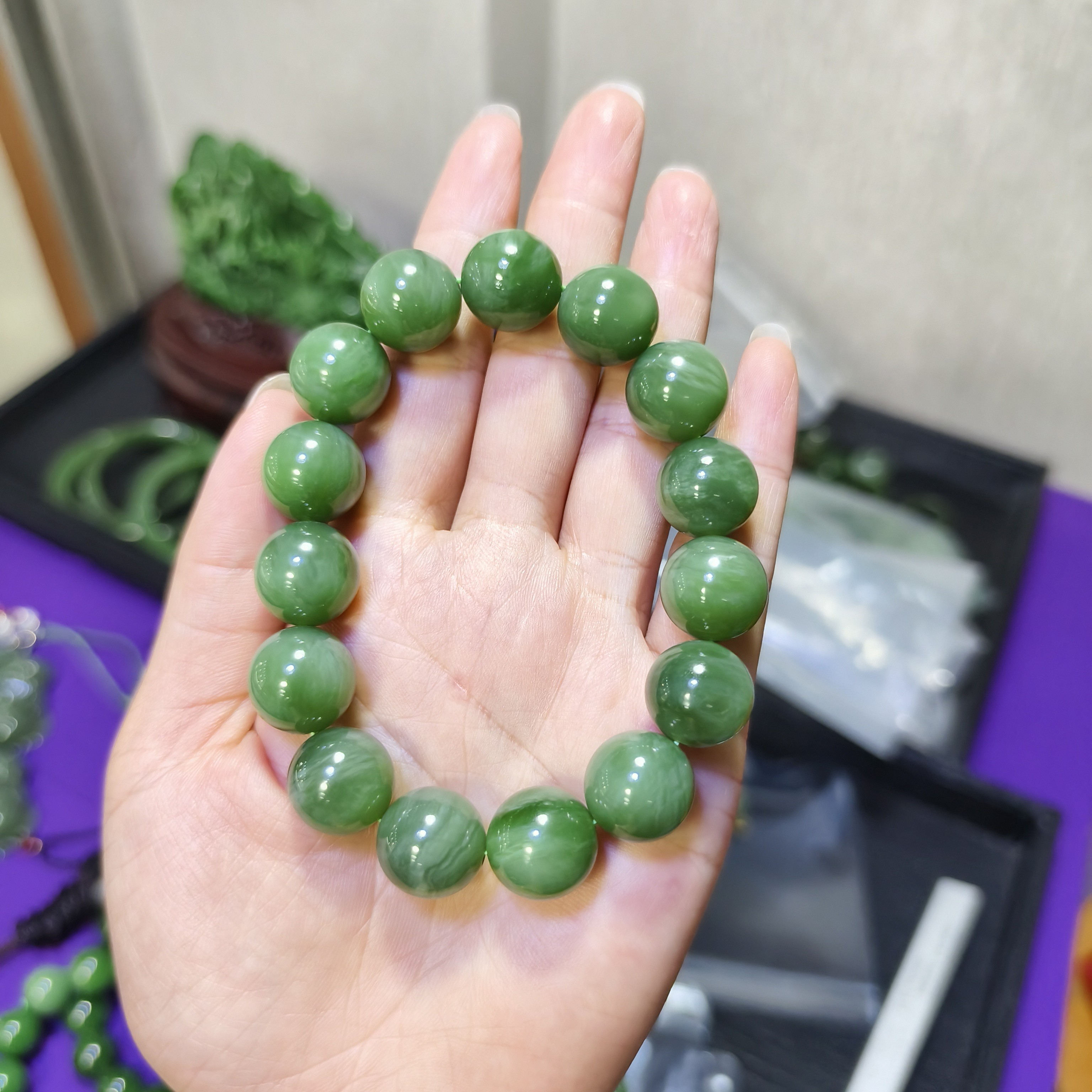 和田玉碧玉手串14mm
