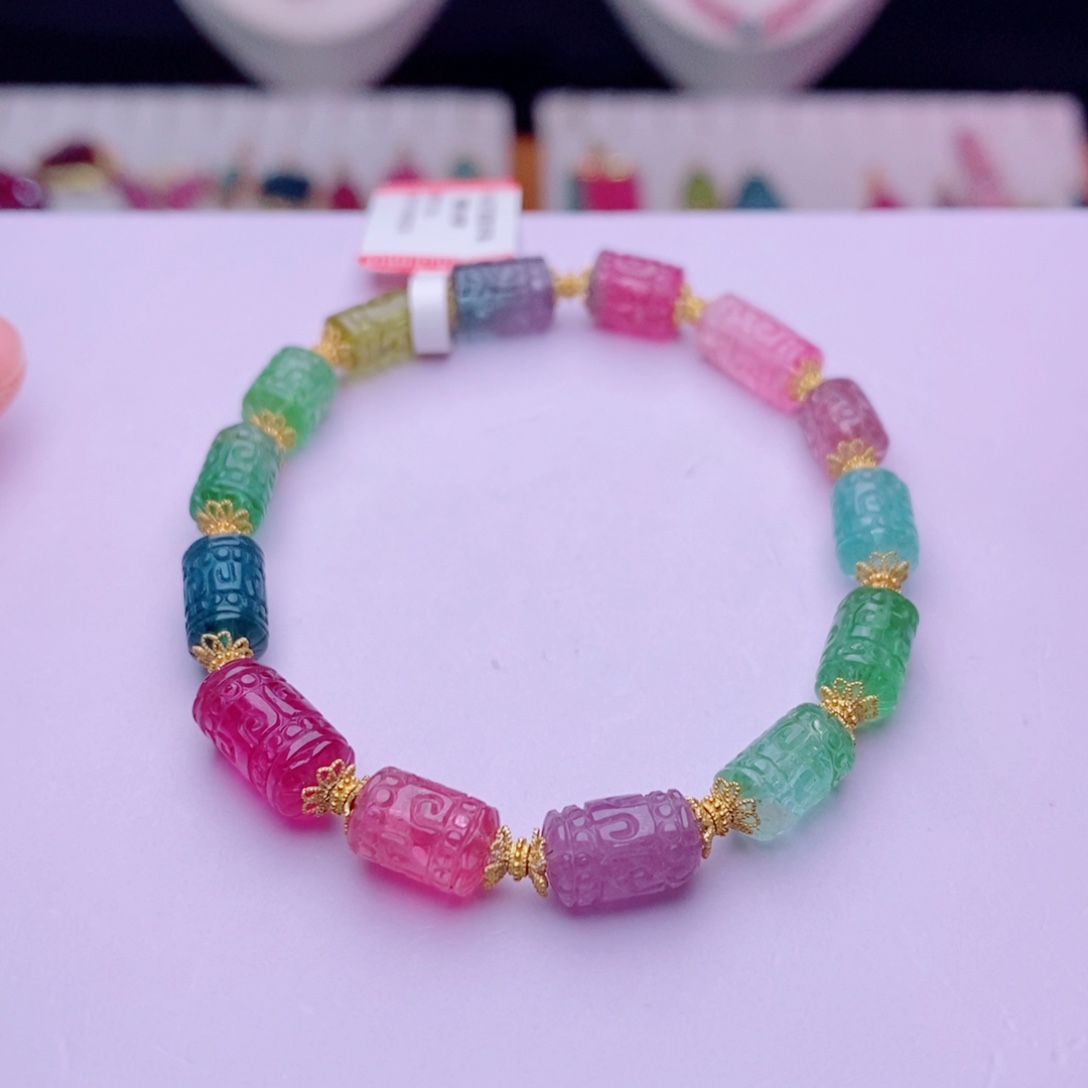 未镶嵌手链碧玺回纹桶珠手链yy