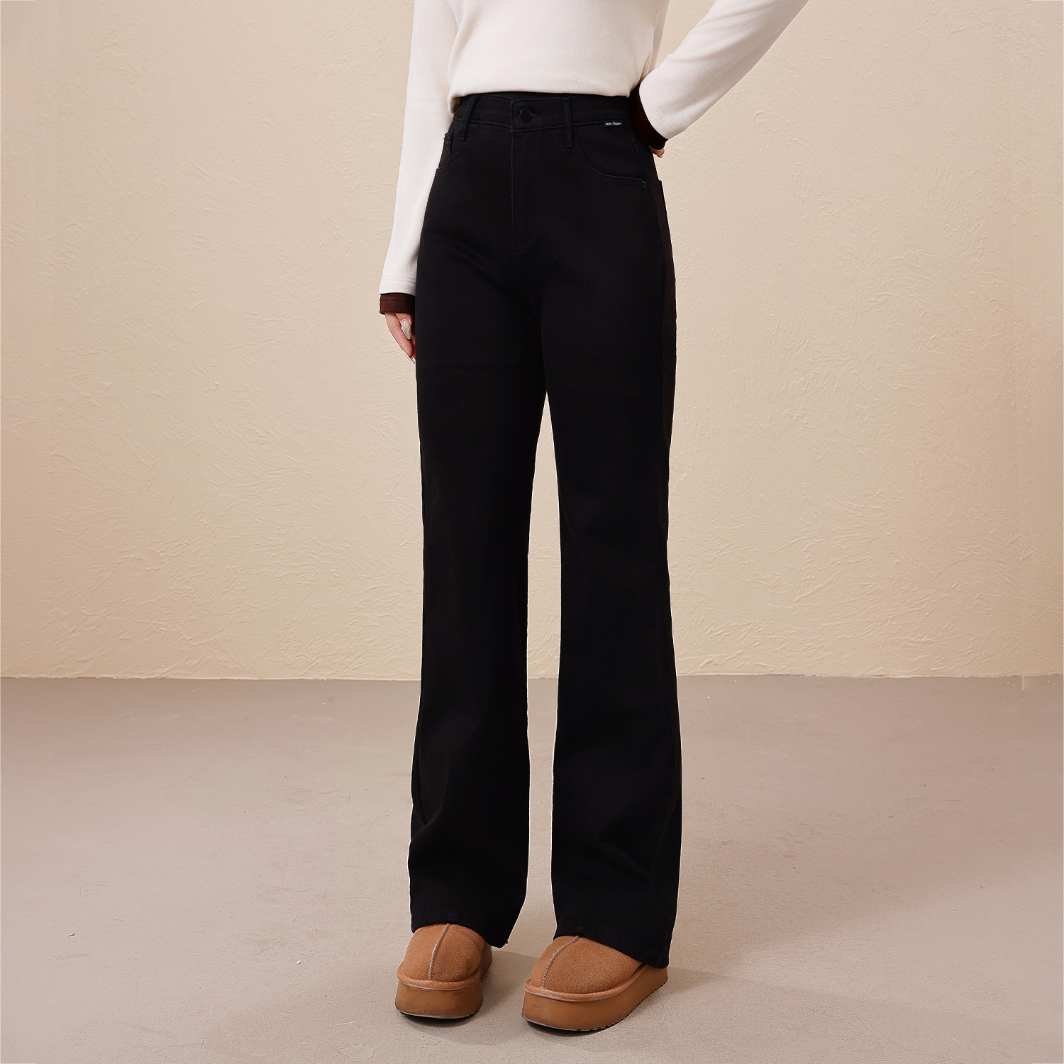 【超模牛仔】蛋妹观与大码女装胖mm冬磨毛显瘦经典喇叭裤DM35882