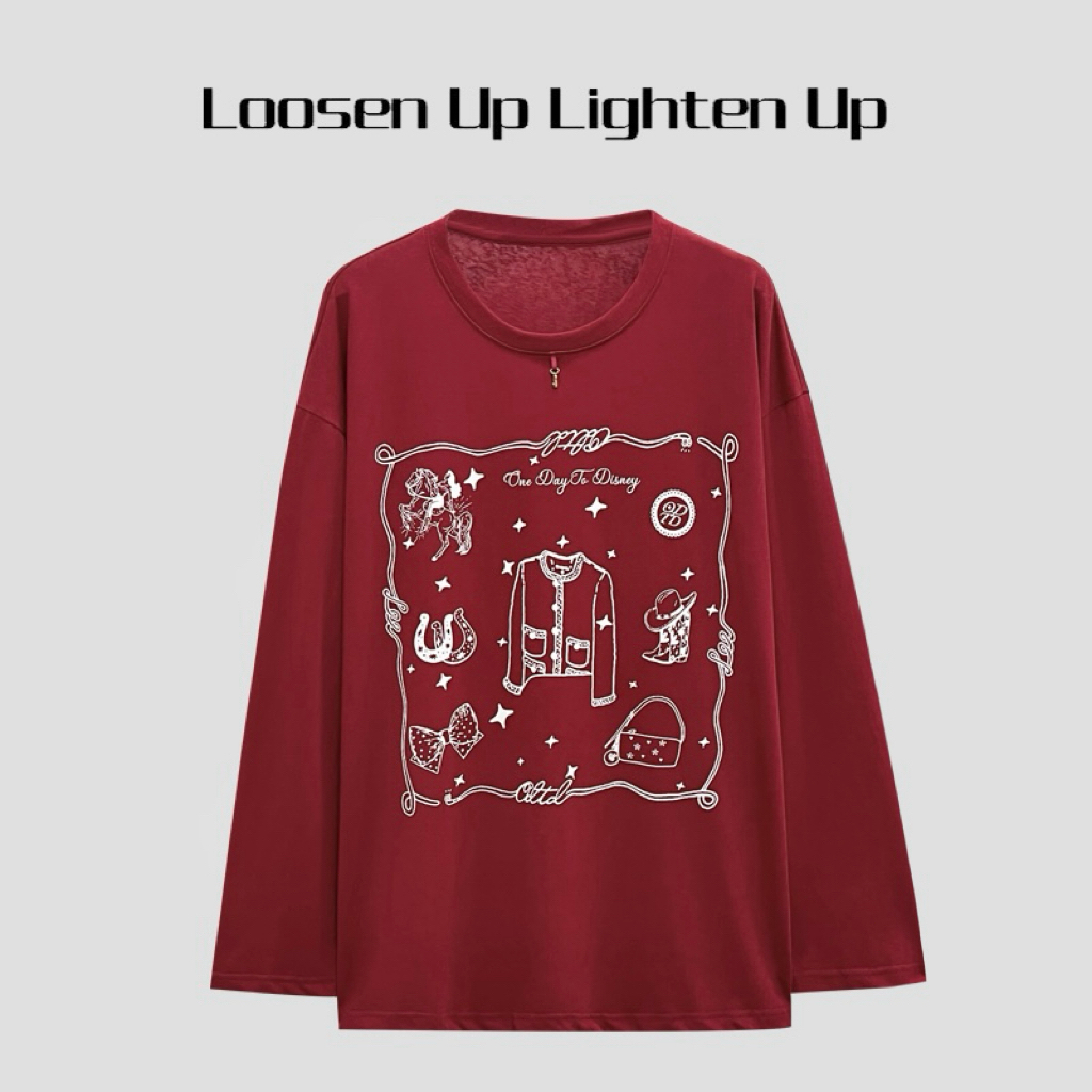 Loosen Up【金钥匙】设计师款手绘星星飞马宽松慵懒长袖T恤打底衫