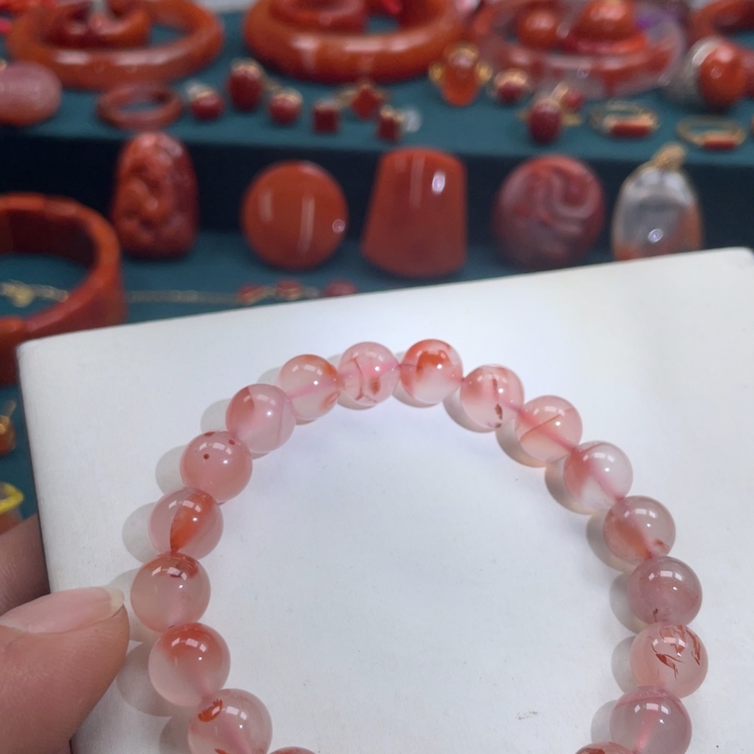 南红玛瑙冰粉南红火焰飘花手串9mm未镶嵌