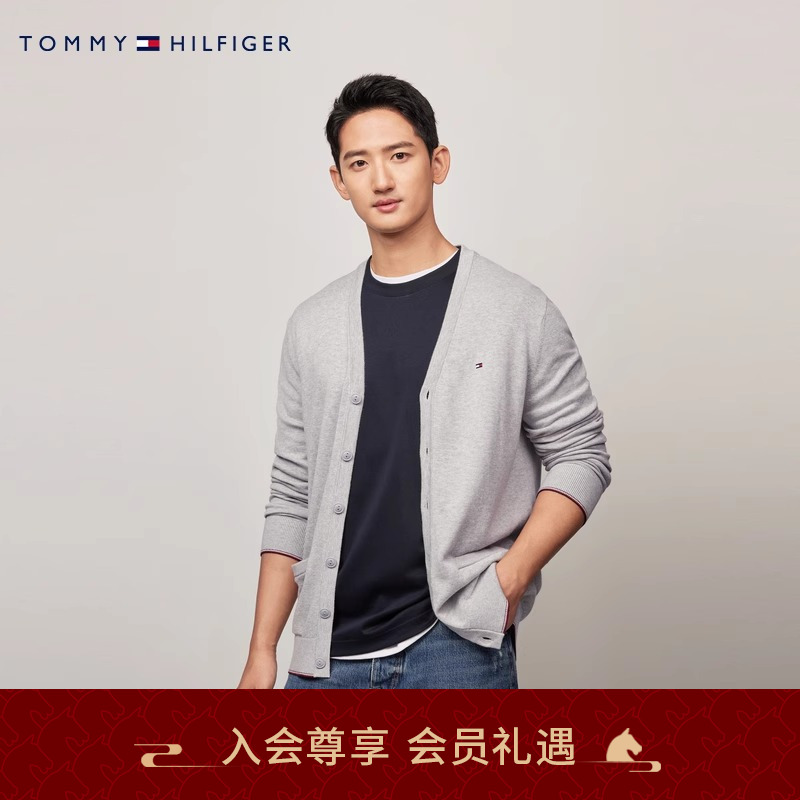 【拼色镶边】Tommy秋冬男女纯棉休闲慵懒风V领针织开衫外套JA847