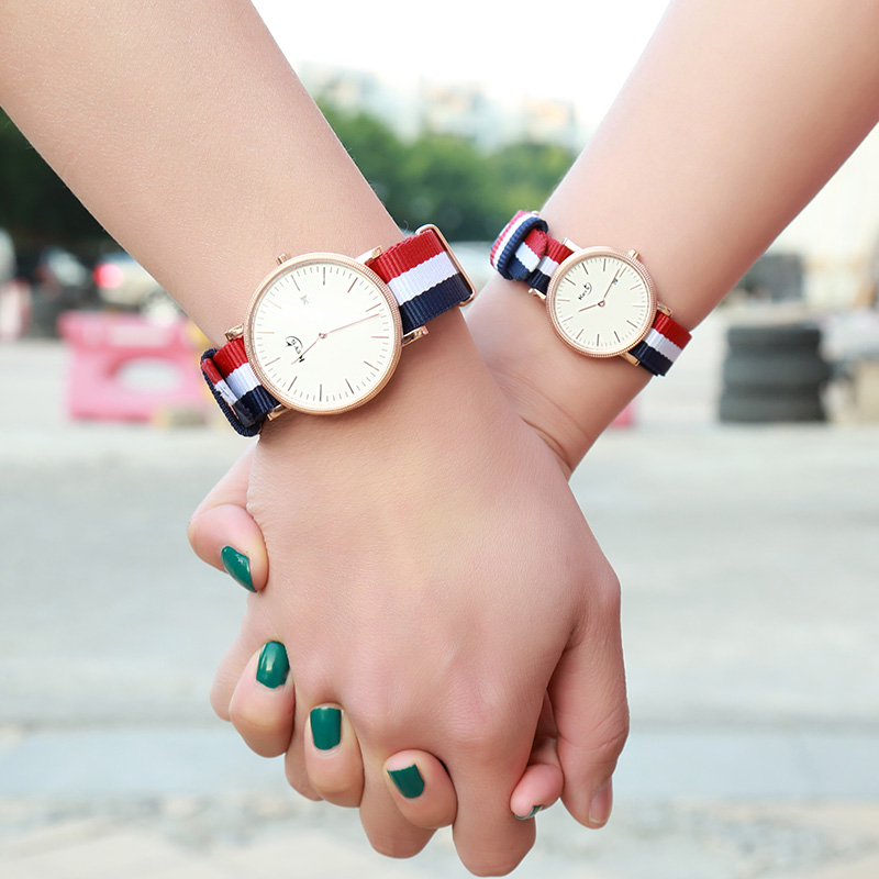尼龙带超薄手表进口机芯情侣表一对防水个性简约玫瑰金色男表女表