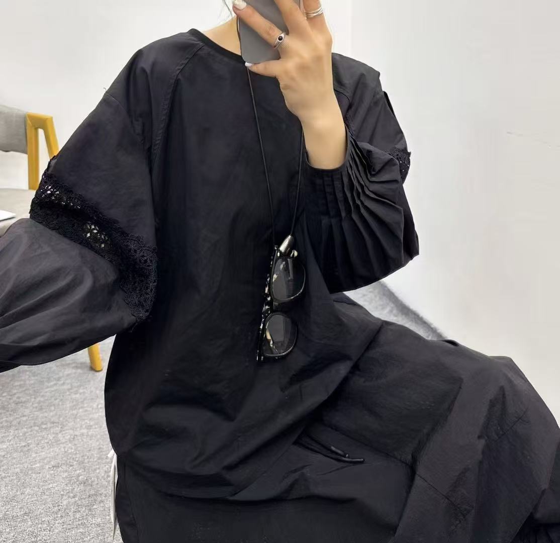 宽松蕾丝钩花T恤女春款镂空拼接显瘦