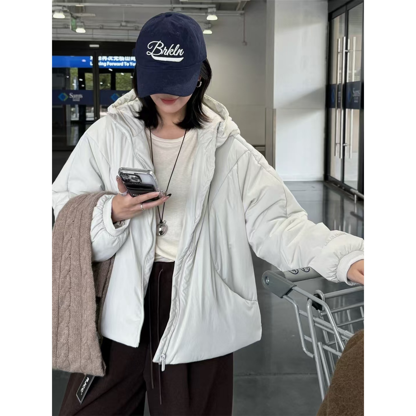 新款气质休闲韩版简约连帽长袖纯色棉服MY1027
