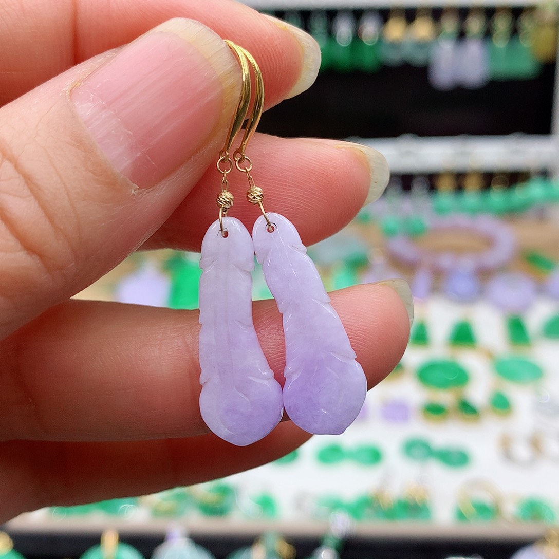 翡翠耳饰18K金镶嵌的