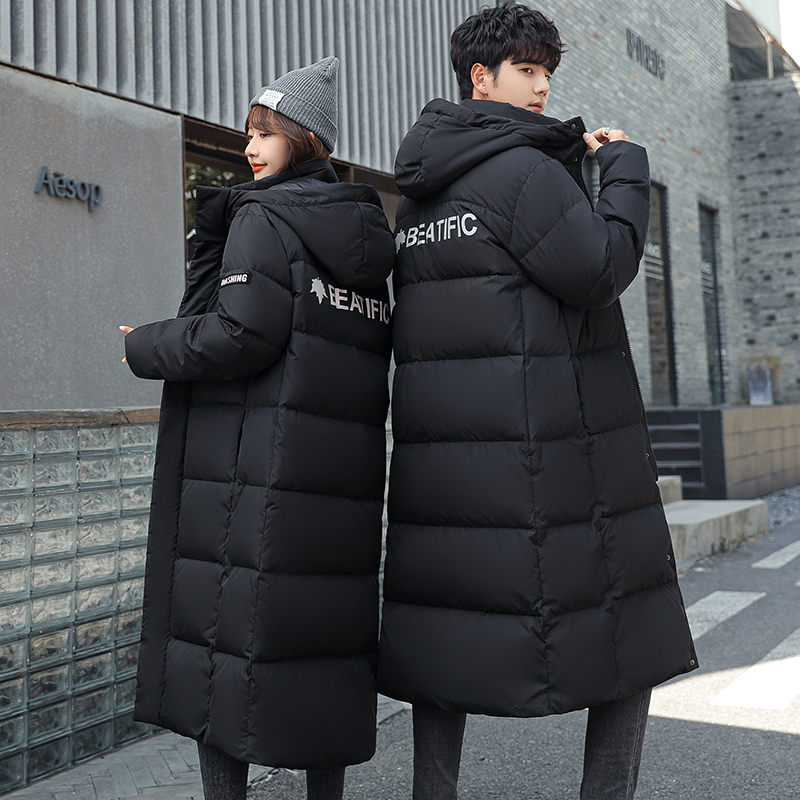 国标90绒情侣冬季新款过膝中长款羽绒服休闲连帽加厚保暖户外抗寒