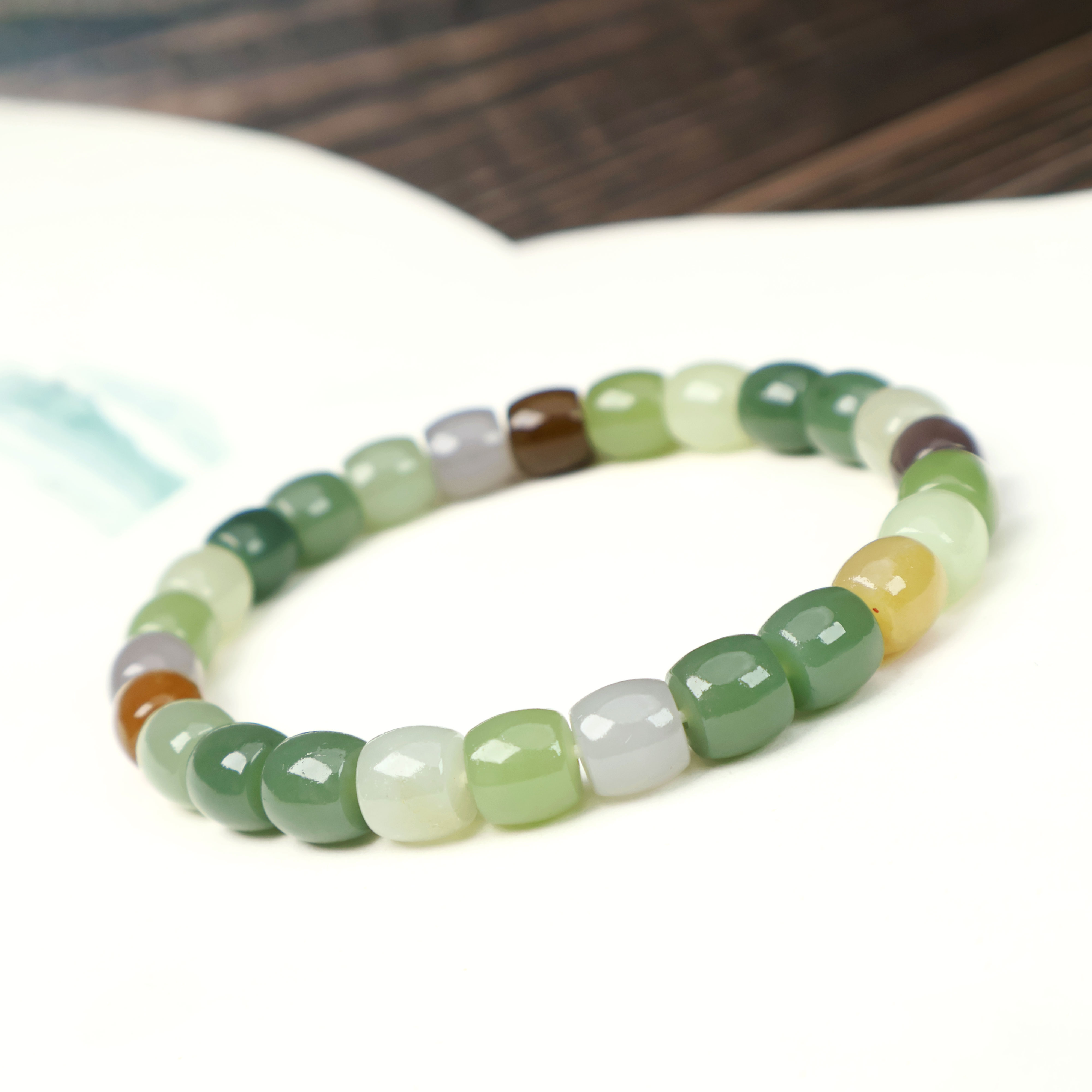 天然和田玉多宝直切珠单圈时尚百搭男女款卡7mm110172