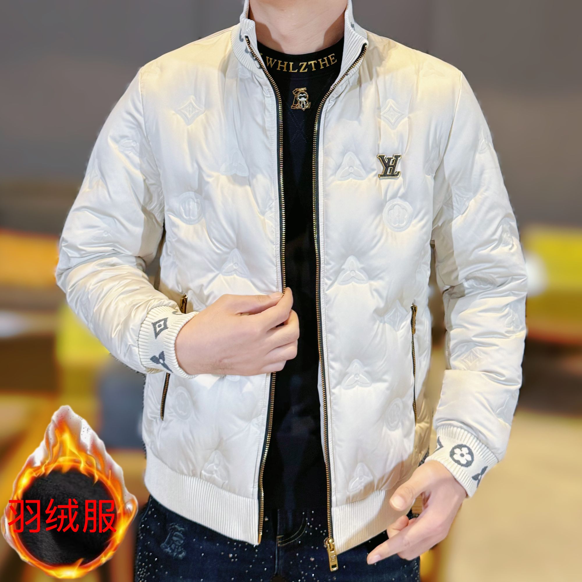 2025冬季新款男士高品质轻奢针织拼接棒球领保暖休闲羽绒服外套