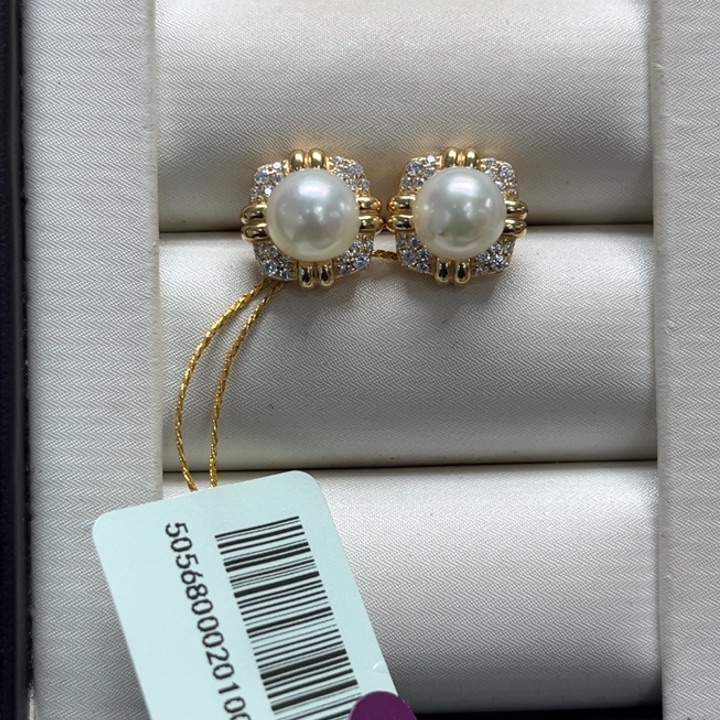 银S925镶嵌耳饰海水珍珠7-8mm10号