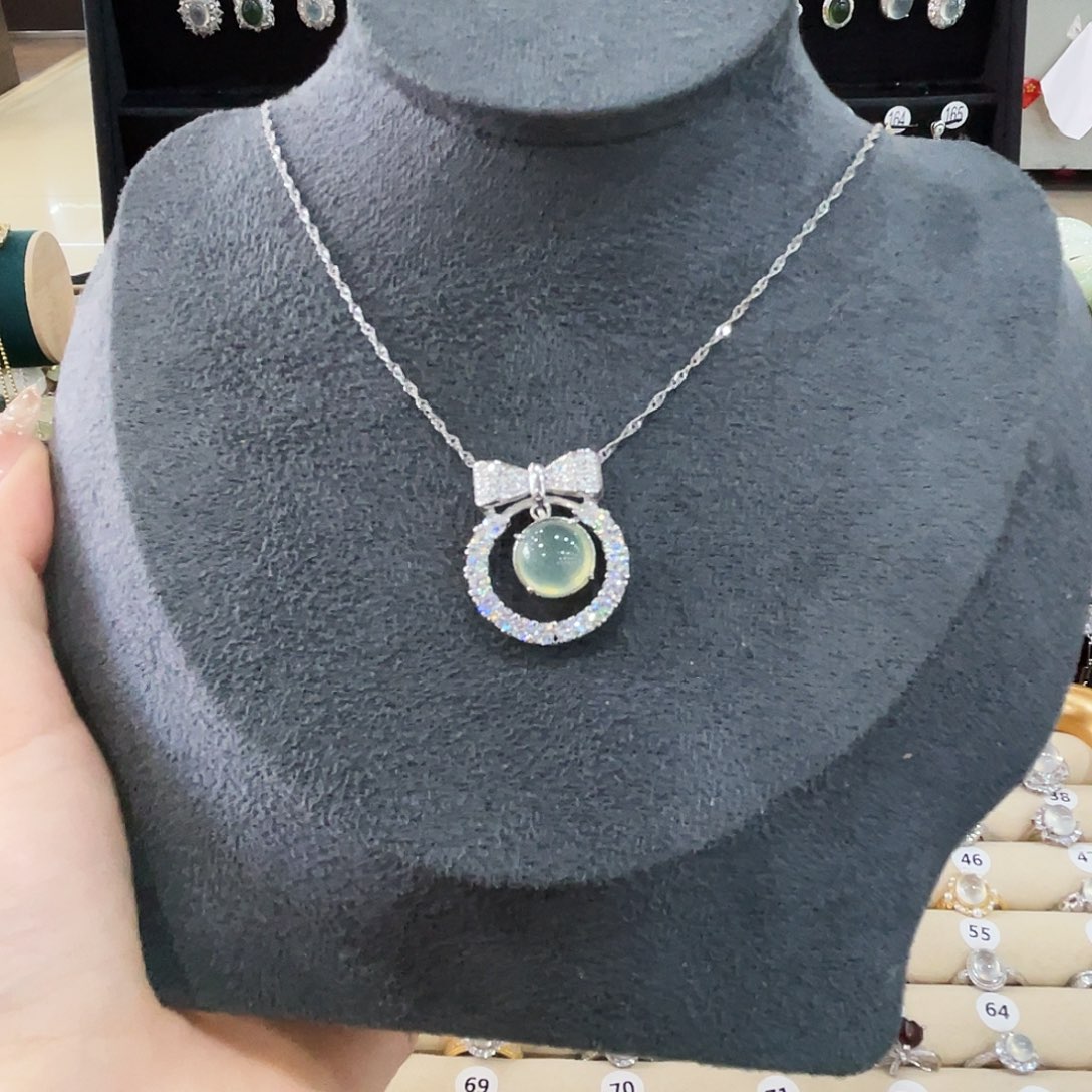 蛇纹石玉银S925镶嵌吊坠(不含链)