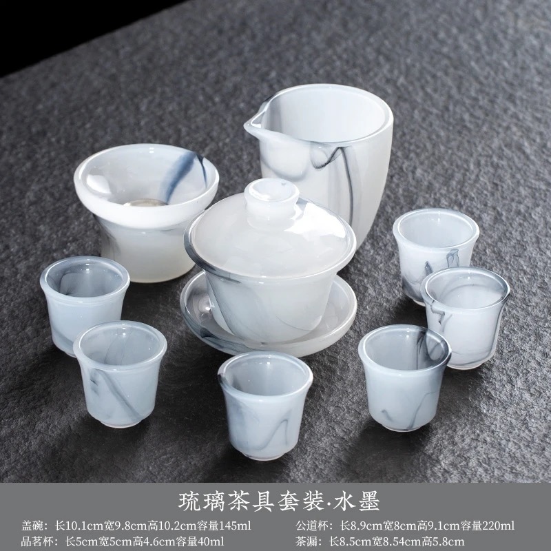 水墨琉璃高口杯茶具套装高档手工茶具套装家用客厅泡茶功夫茶具