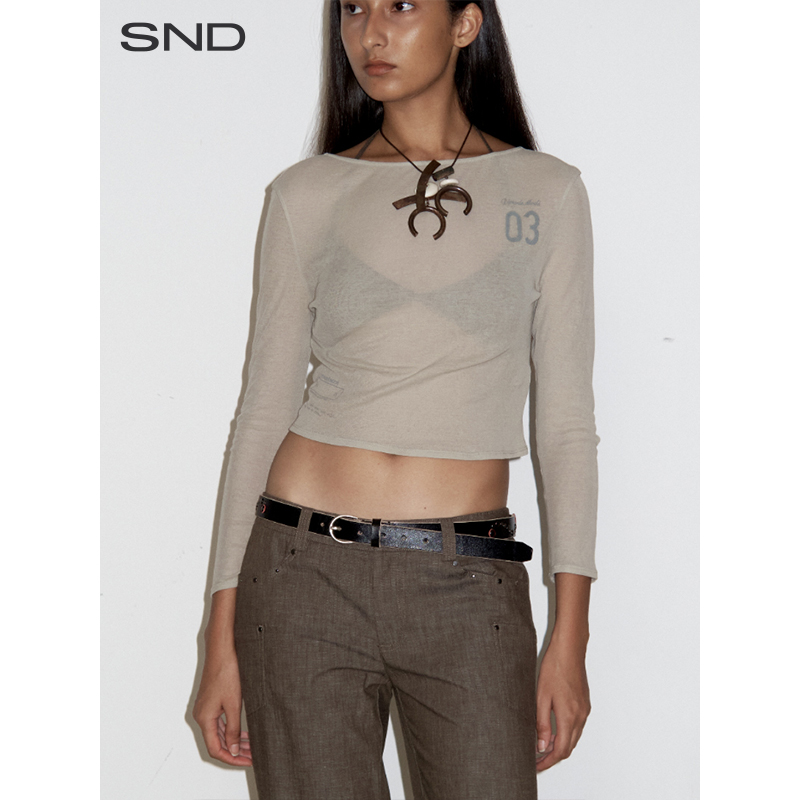 【DEMODEMODE 设计师品牌】SND SS25 后领系带微透七分袖T恤