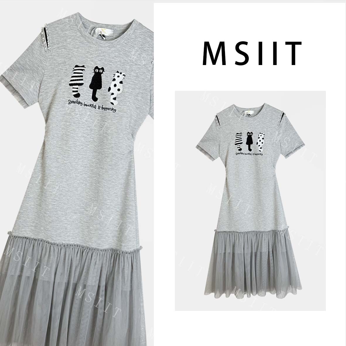 DY-夏日轻奢简约舒适感拼接重工刺绣显瘦气质连衣裙JC-A4089