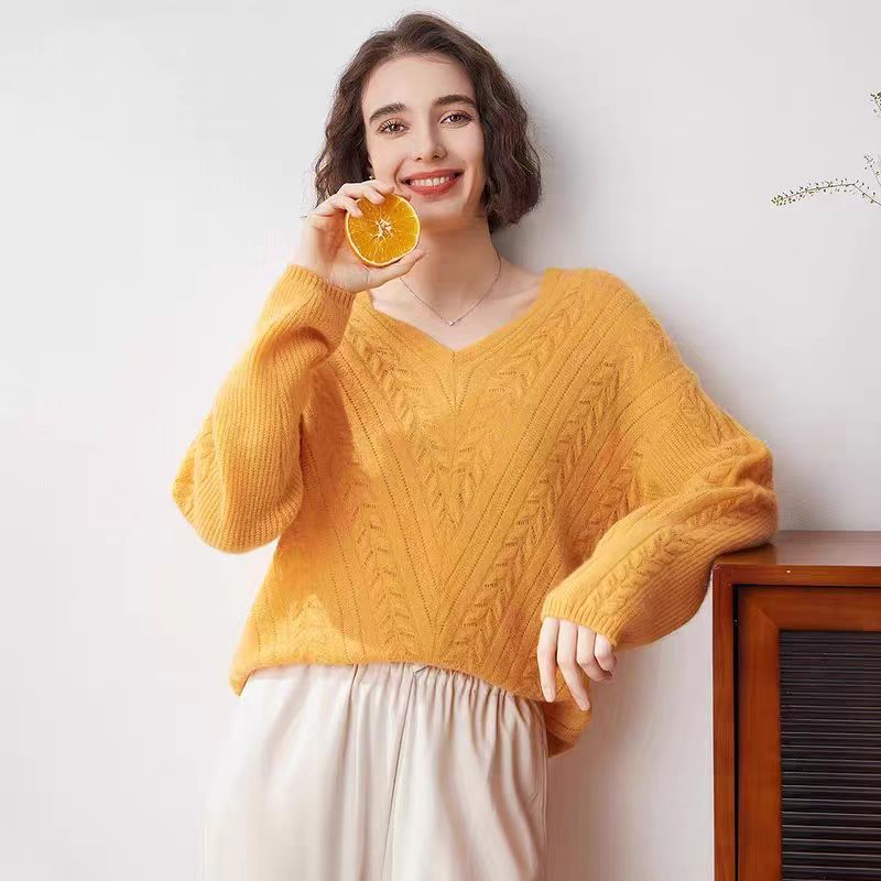 【G22】欧货黄色麻花针织衫春秋新款小众宽松显瘦慵懒洋气软糯毛衣