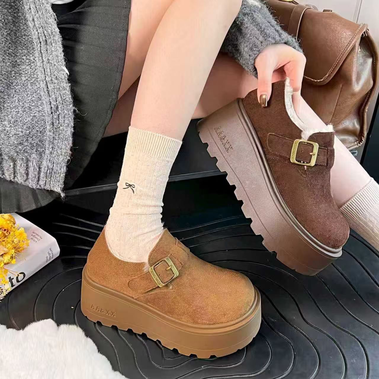 巨软巨舒服7公分厚复古绒面厚底博肯