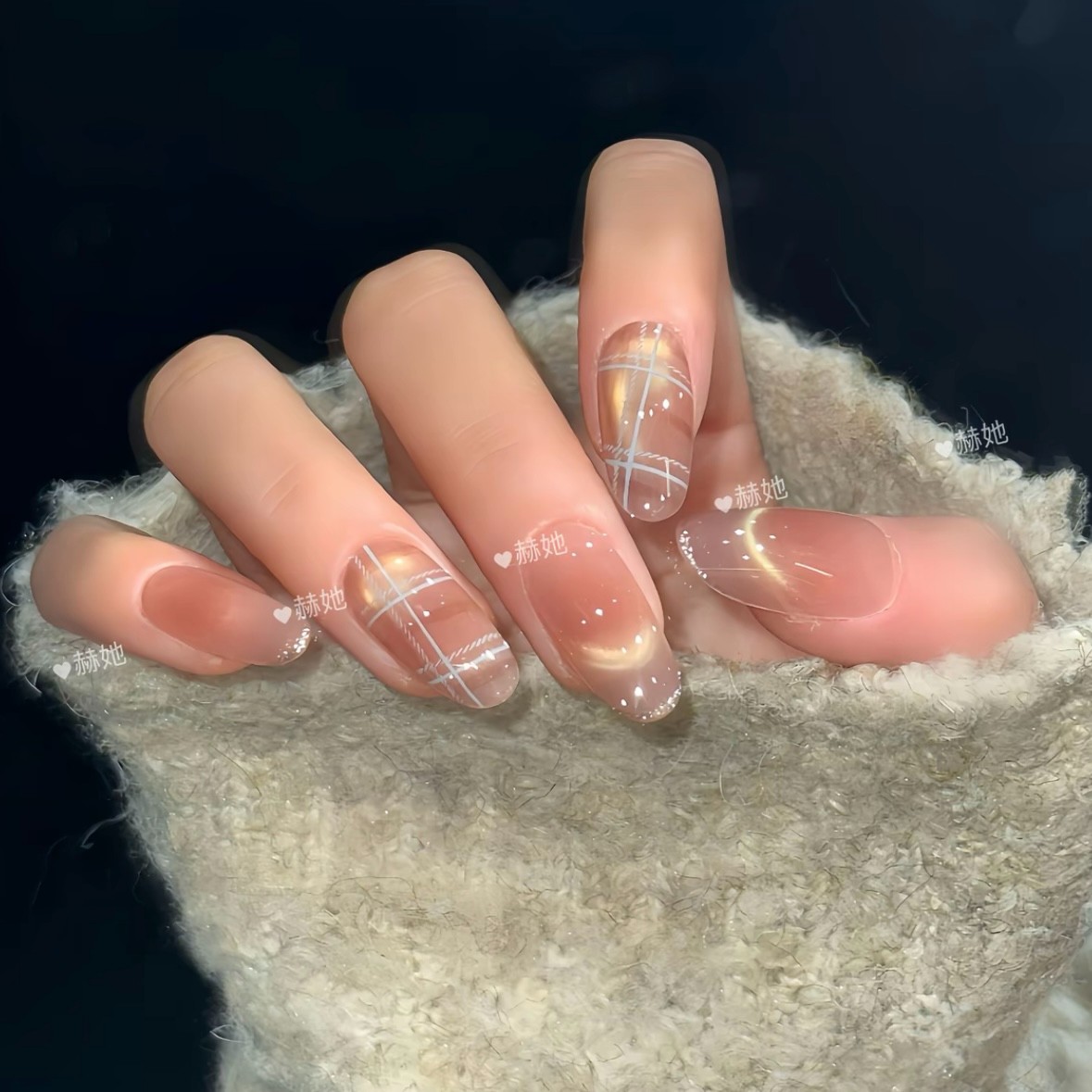 【月光丝绸】秋冬新款高级格纹氛围感韩系猫眼千金款 纯手工穿戴甲