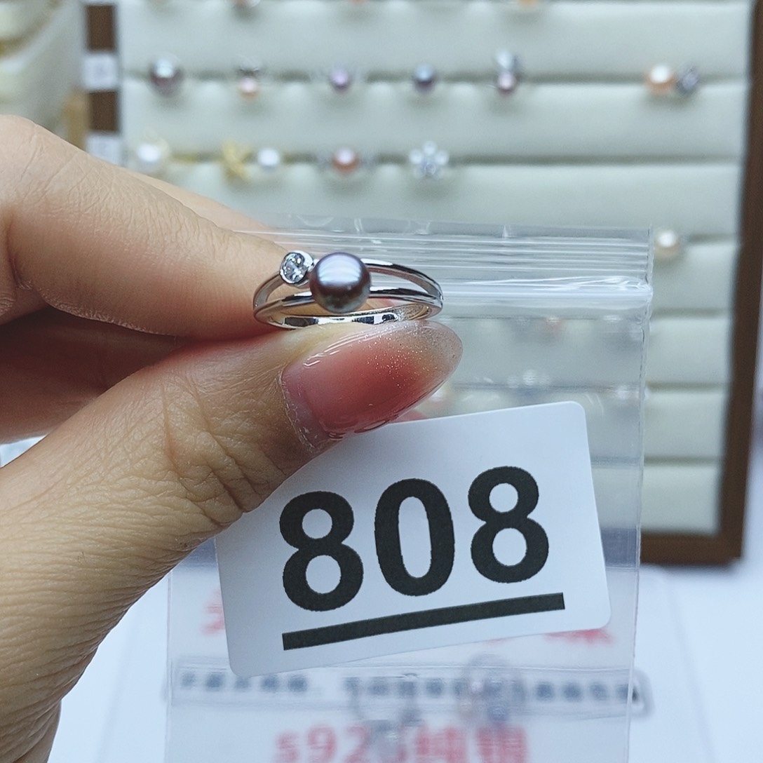 淡水珍珠戒指银S925镶嵌808