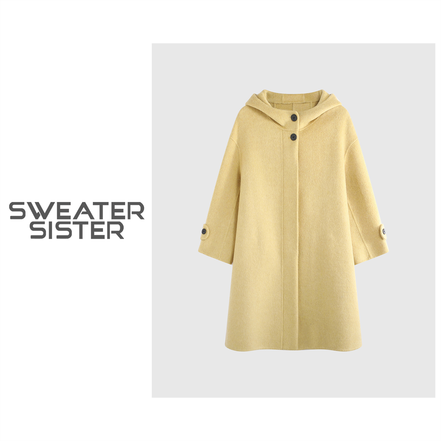 韩版连帽双面呢大衣秋冬高级感羊毛毛呢外套女5180-25918