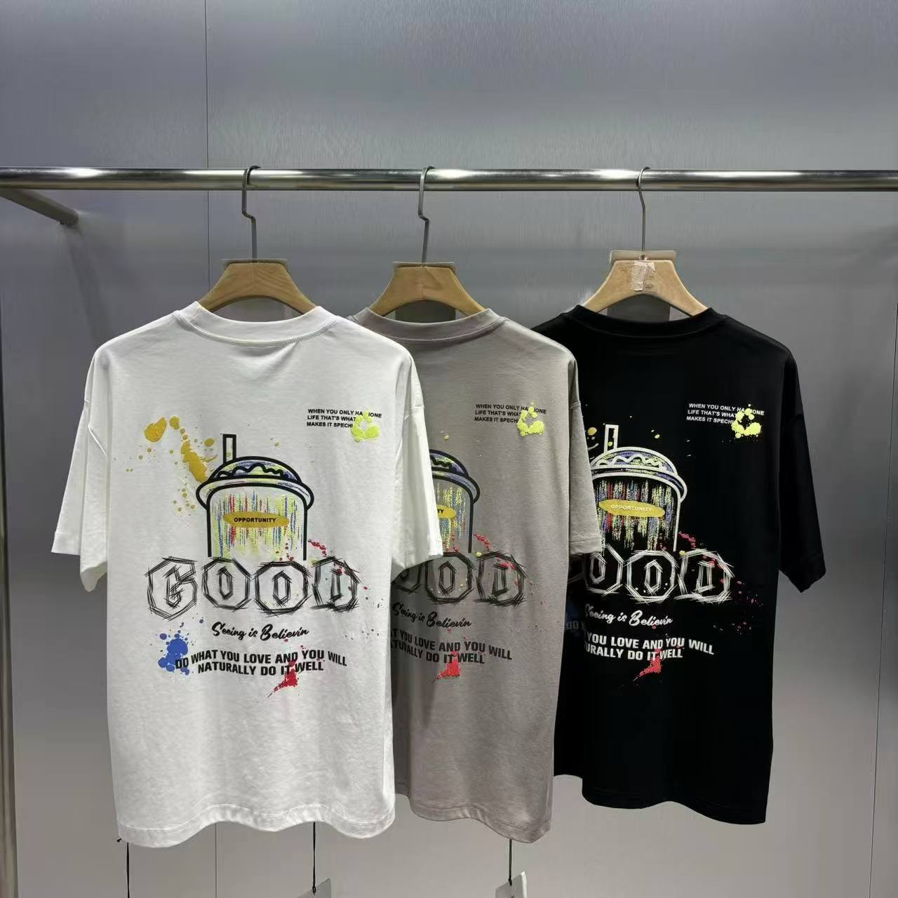 【奶茶杯】男装潮流新款个性百搭休闲夏季短袖YJJ1001