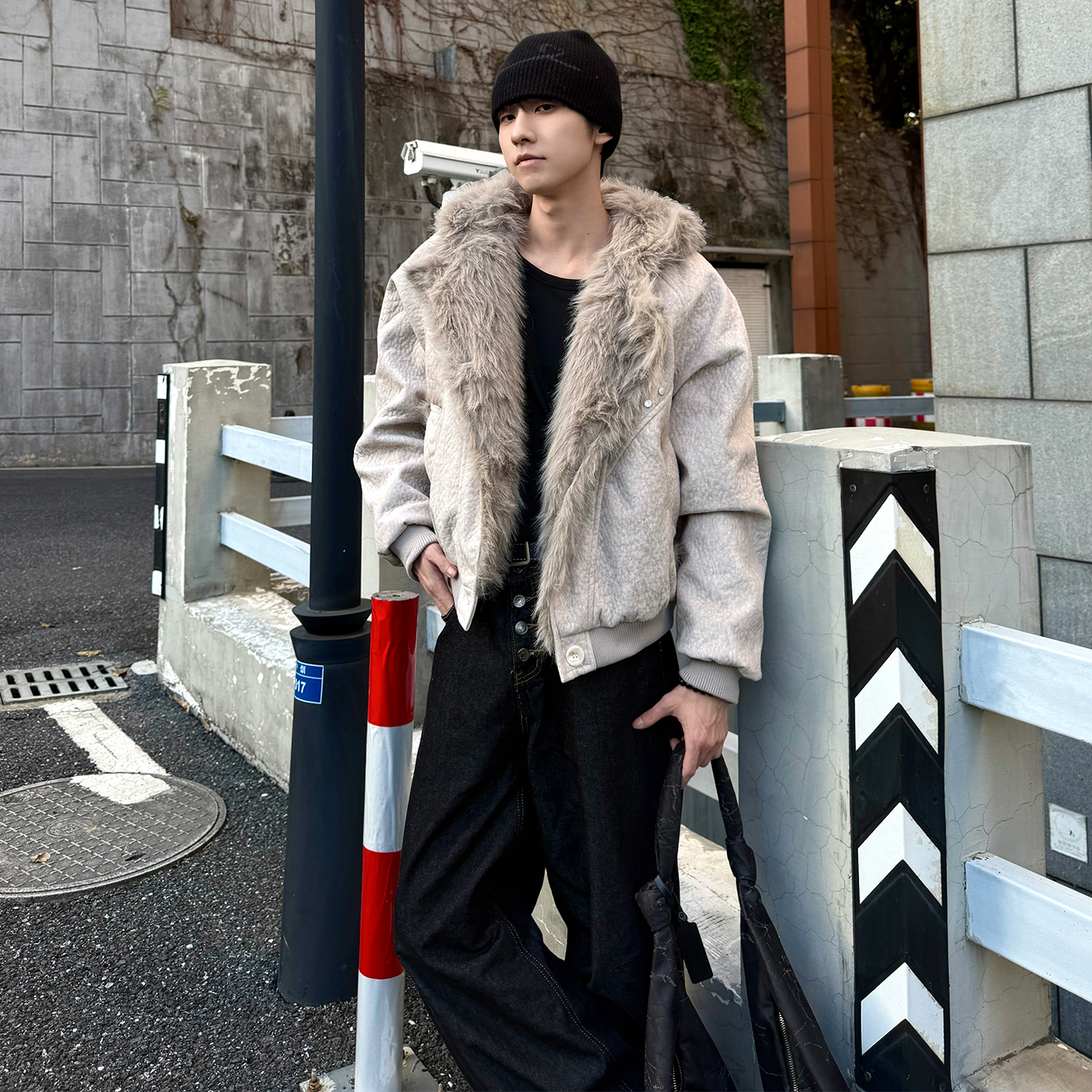 Dpondstudio 解构加绒仿兔毛座山雕复古加厚连帽短款棉服外套棉衣