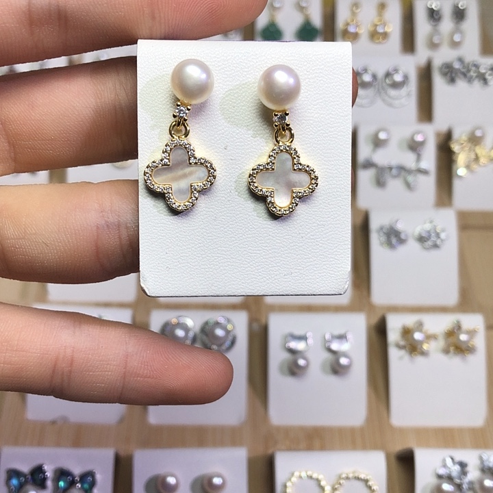 淡水珍珠耳饰银S925镶嵌