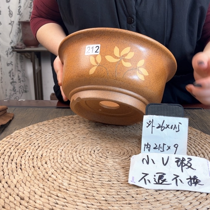 紫砂花盆微微瑕柴烧玉兰手绘大碗212