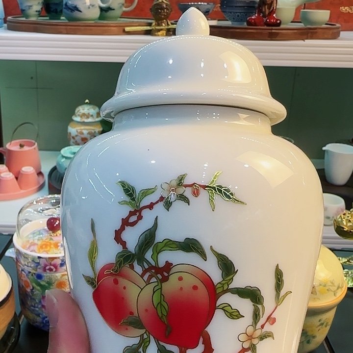 青花瓷器 茶叶罐 玻璃旅行陶瓷套