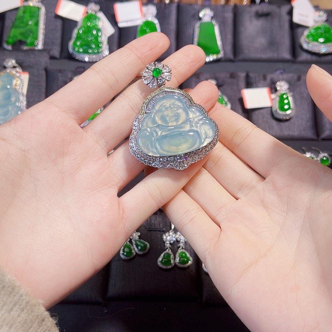 翡翠戒指银S925镶嵌藩*佛公