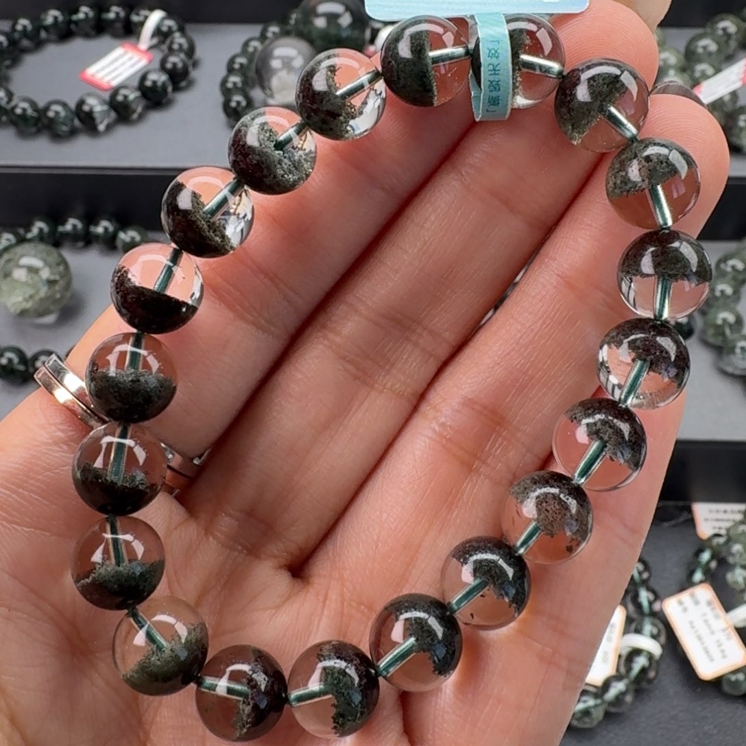 手链未镶嵌水晶天然绿幽灵聚宝盆9