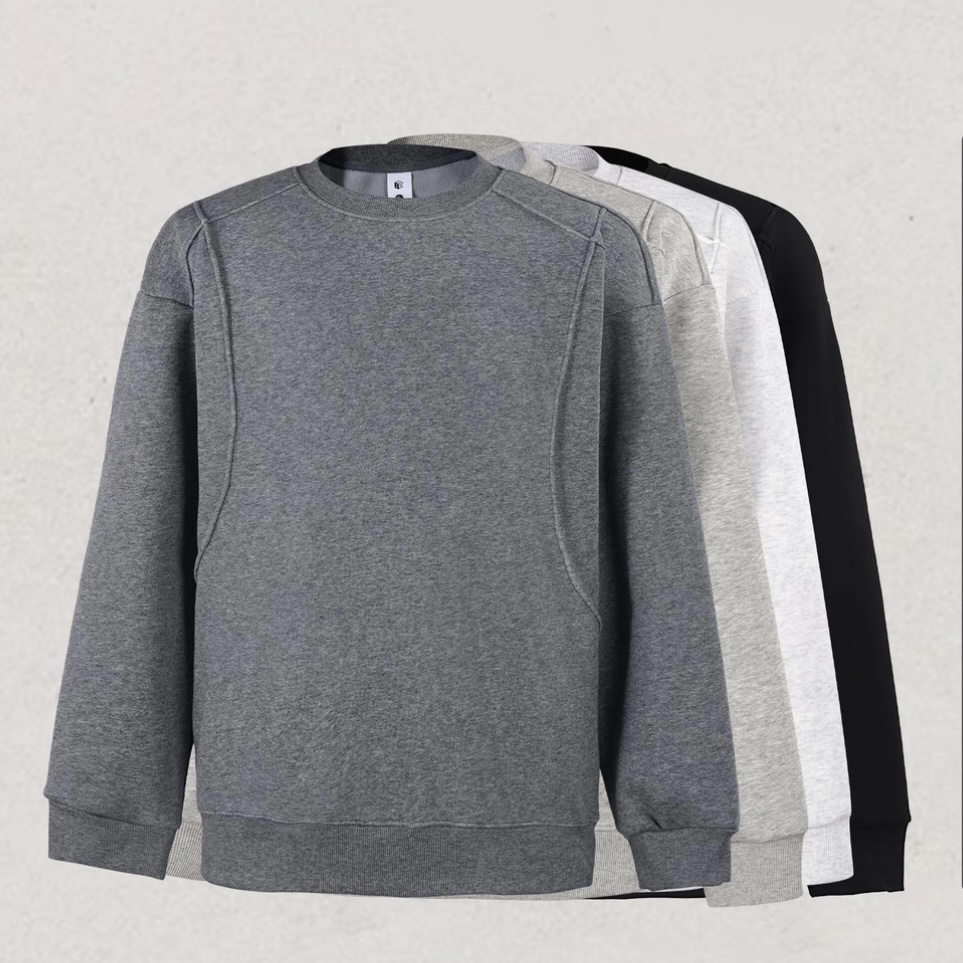 冬季新款卫衣套头圆领拼接百搭简约加绒加厚打底长袖卫衣W7322