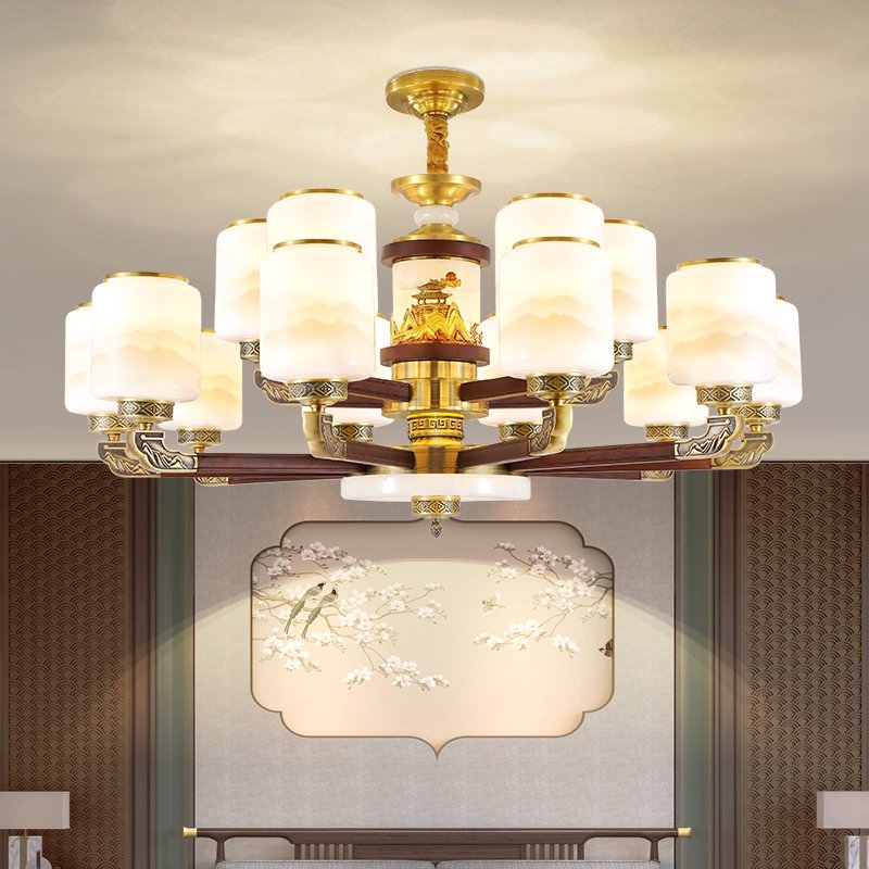 2025新款新中式全铜吊灯客厅餐厅吊灯玉石高端大气灯具