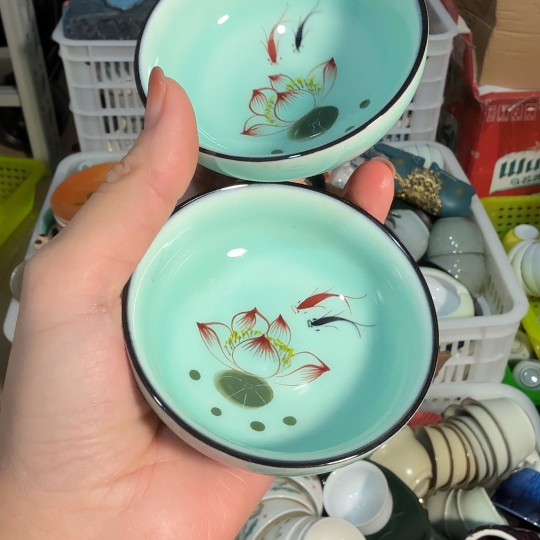 孤品默认微瑕普洱杯两个内绘